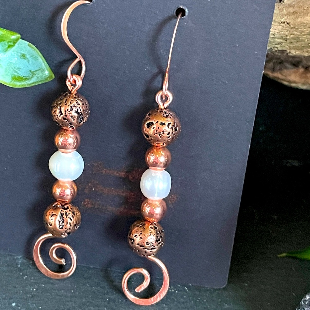 Artisan Wire Wrapped Copper Earrings Handmade - Picture 8 of 15